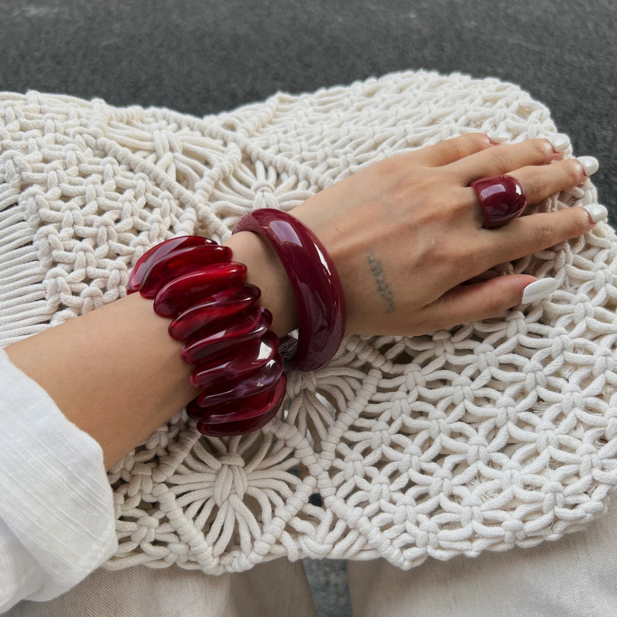 Women's Vintage Red Thick Acrylic Resin Bangles