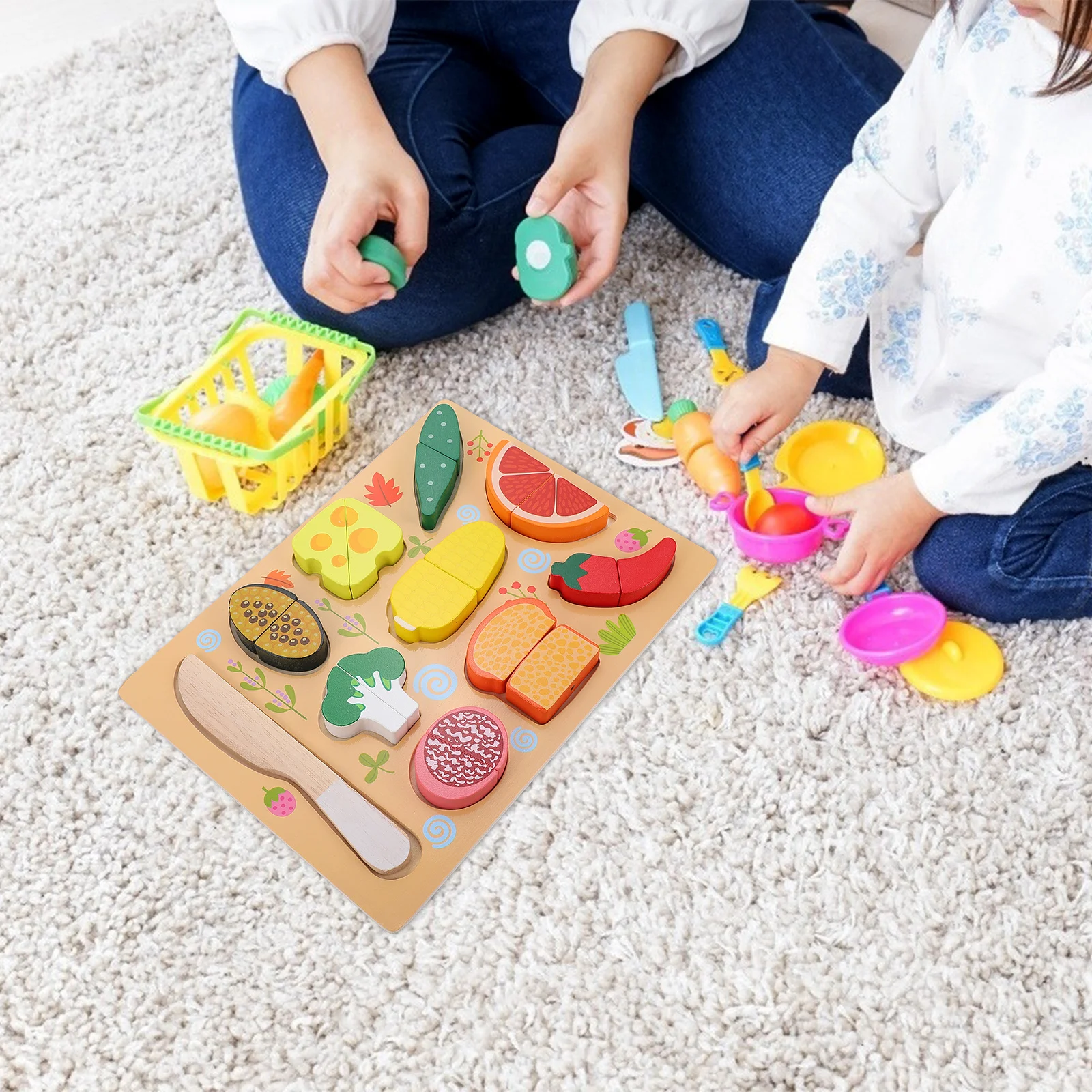 

1Set Breakfast Cutting Playset Wooden Kids Pretend Food Set for Hand-Eye Coordination Development Interactive Learning Activity