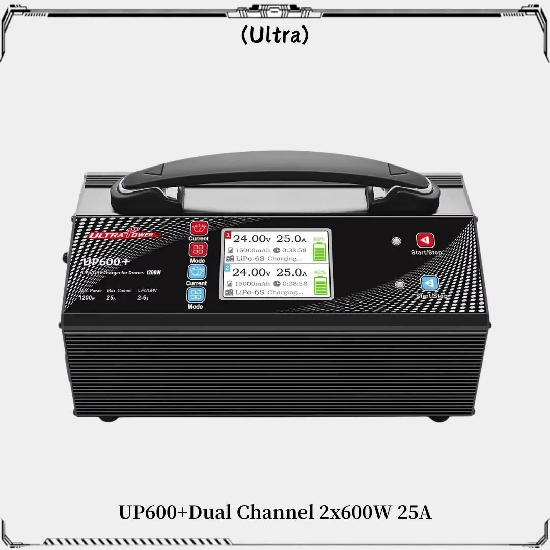 Ultra Power UP600+ Dual Channel 2x600W 25A 2-6S LiPo Balance Charger Using for Agriculture Mapping Surveying UAV Drone