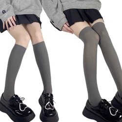 Japanische adrette Damen- und Mädchen-Wadensocken, Harajuku, undurchsichtig, einfarbig, hellgrau, Student, über mit