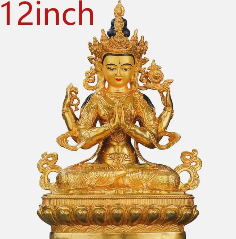 12inch 30cm Handmade Tibet Chenrezig 4 arms armed Kwan-yin Divinity statue