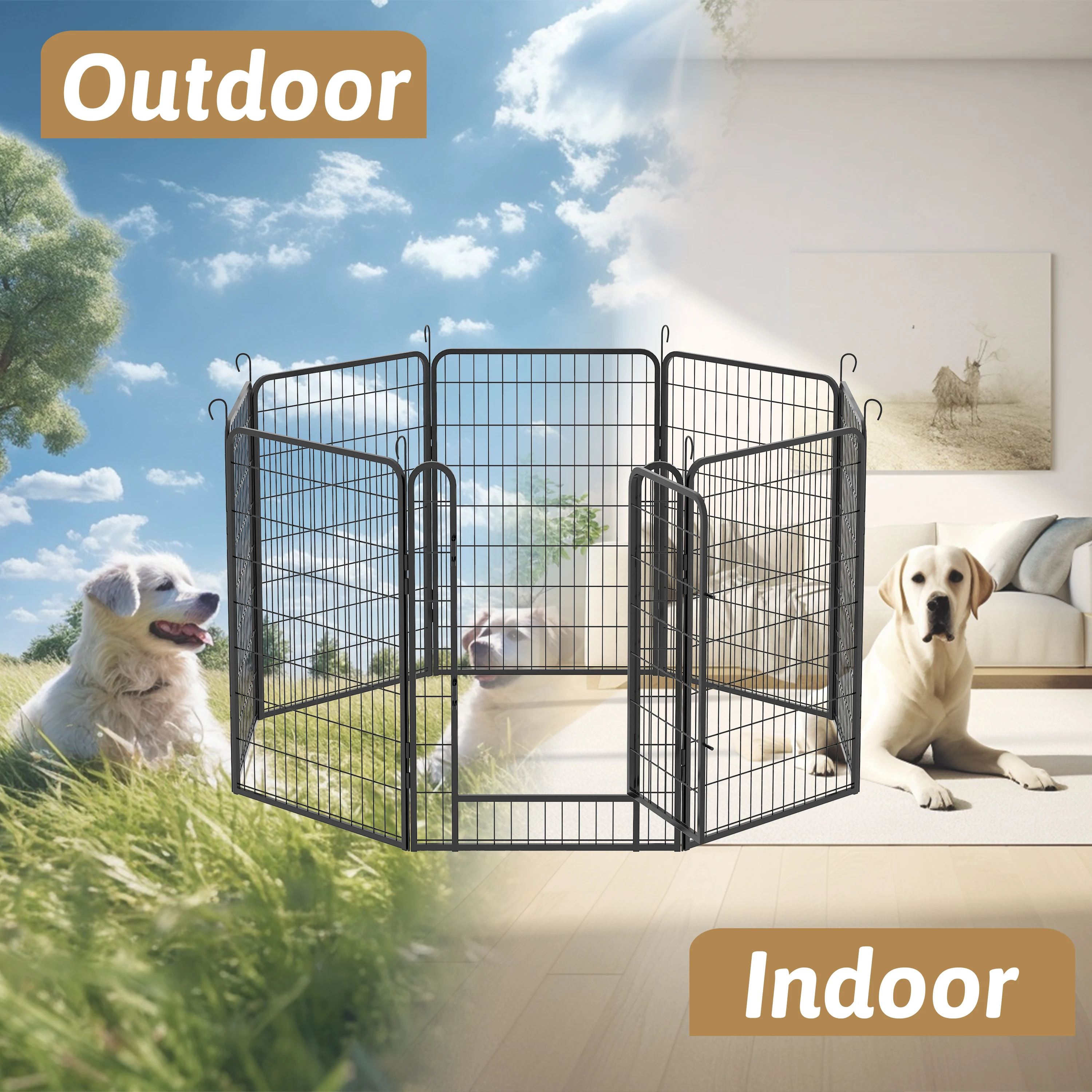 

Heavy Duty Metal Playpen with door,39.37"H Dog Fence Pet Exercise Pen for Outdoor, Indoor