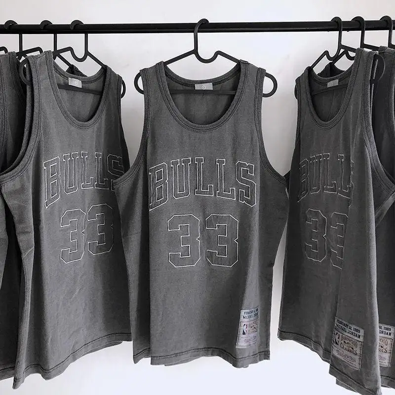 

Summer New Korean Wash Retro Street Embroidery Men's Basketball Sleeveless Tank Top for Men and Women Outdoor Quick Drying T-shi