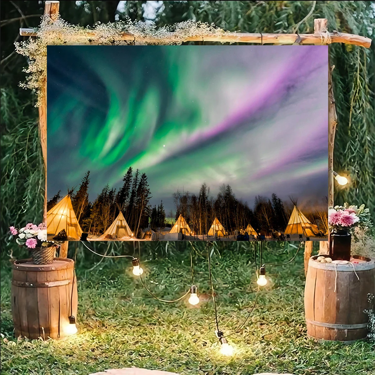 8x6ft Aurora Cabin Fishing Road Backdrop River Living Room Decoration School Art Photography Background Theme Party Bar Decor