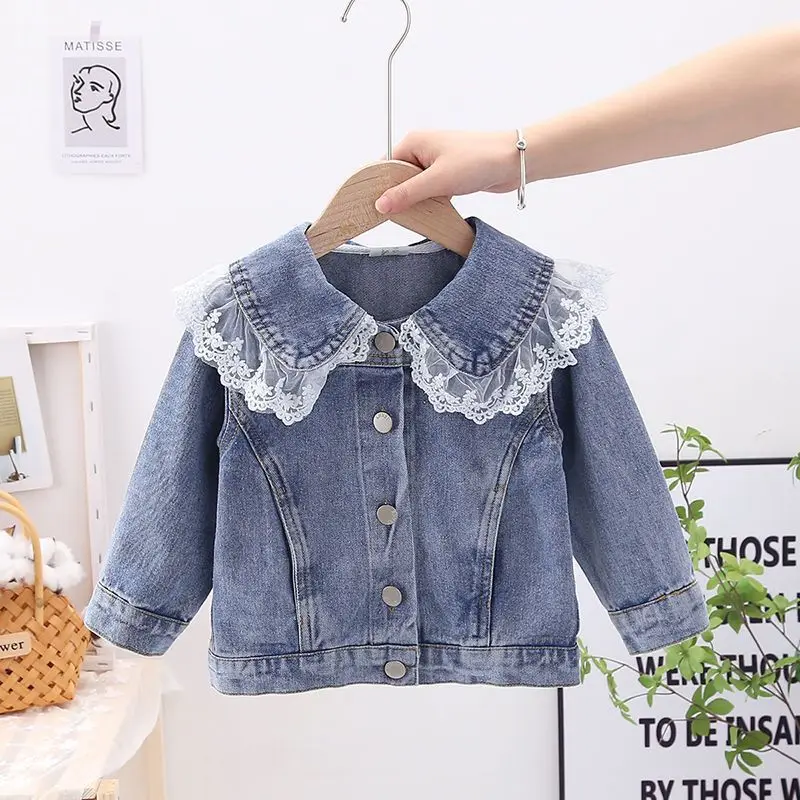 2004 New Children\'s  Autumn Winter Girls lace Coat Long-Sleeved Denim jacket Baby\'s Top Children\'s Clothing