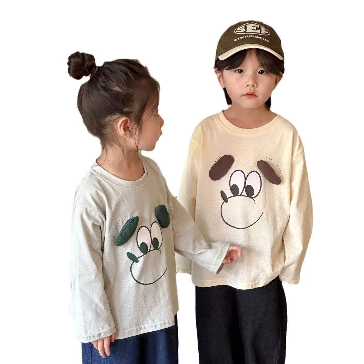 Camiseta de manga larga para niños, camisas holgadas de algodón puro para niños de 1 a 10 años, Top de dibujos animados para primavera y otoño 2025