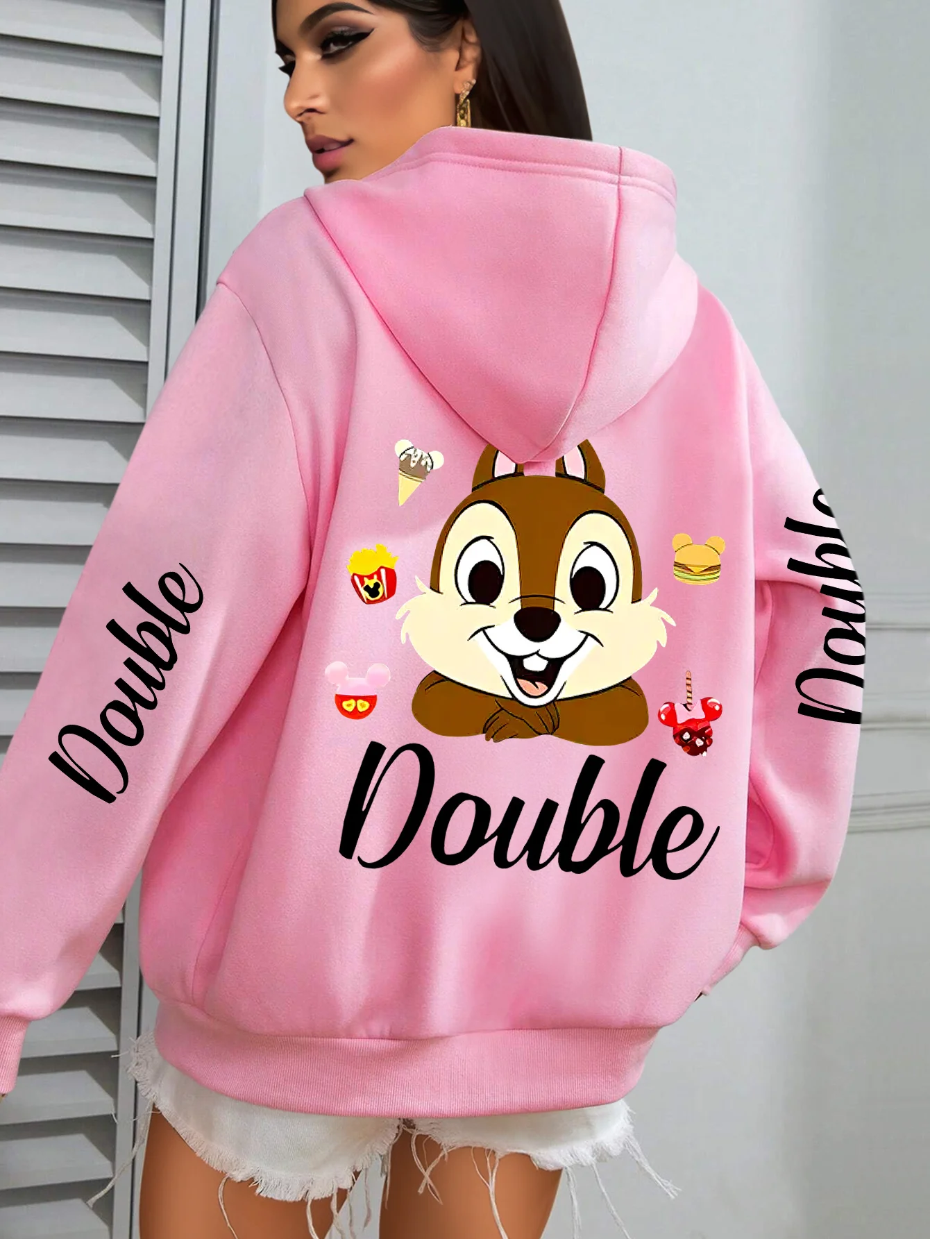 Disney Women's Chip Pattern Hoodie-Unisex Autumn and Winter Fleece Hooded Everyday Outdoors Hoodie for Any Occasion