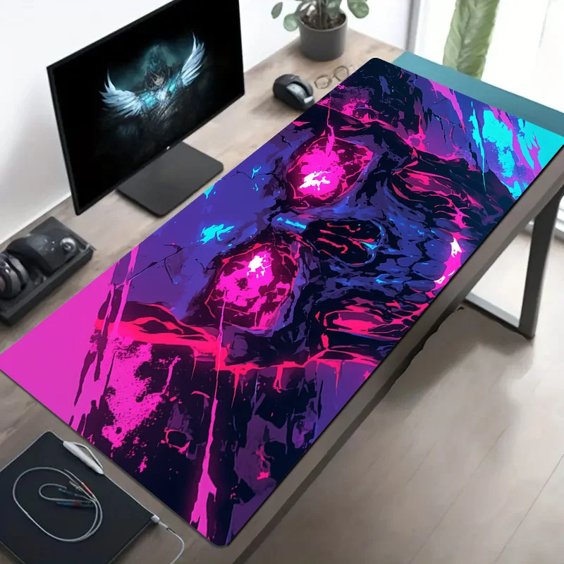 

Neon Skull Pattern Gaming Mouse Pad, Large Stitched Edge Mouse Pad, Office Computer Desk Accessory, XXL Keyboard Mat