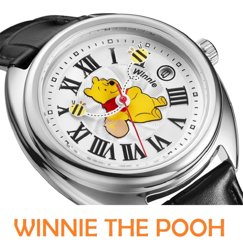 Disney Original Unisex Lady Girl Quartz Wristwatch Winnie The Pooh Bees Cartoon Japan Men Women Clock Date Waterproof Luminous