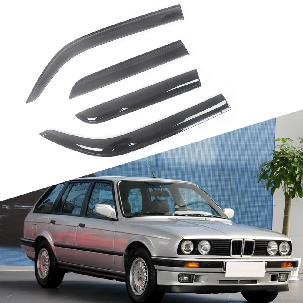 For BMW 3 Series E30 1982-1991 Sedan Black Tinted Car Side Window Visor Guard Vent Awnings Shelters Rain Guard Door Ventvisor