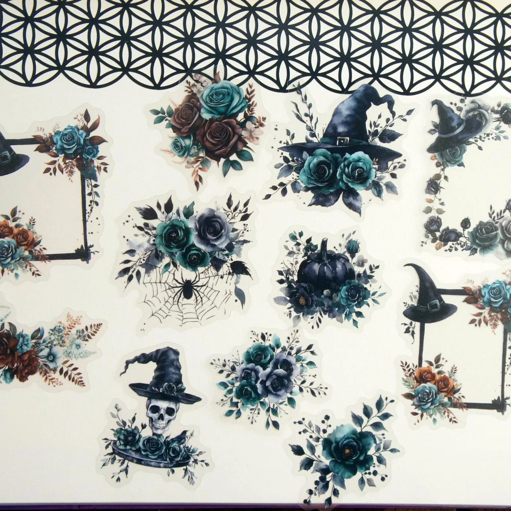 18pcs Halloween Flower Bones Style PVC Sticker Scrapbooking DIY Gift Label Decoration Tag