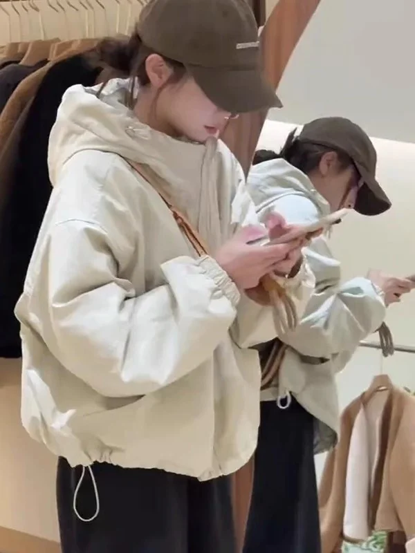 

Хлопковая куртка с двойной молнией, женская свободная повседневная универсальная очень милая куртка из хлопковой ткани, модная короткая куртка в корейском стиле