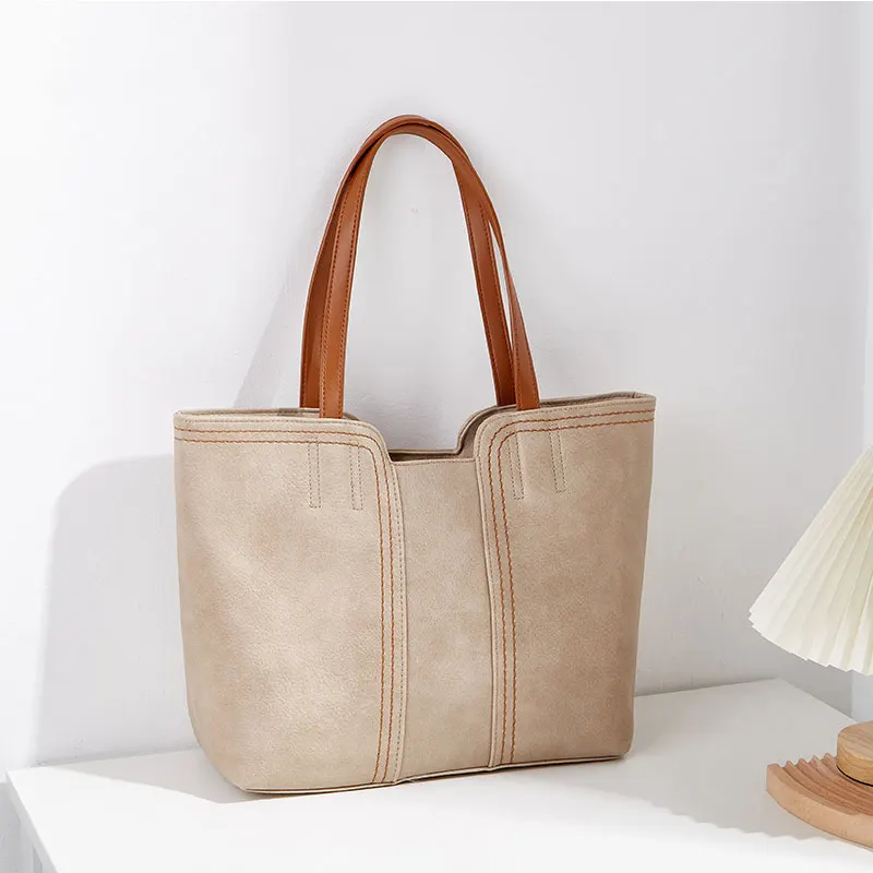 Shoulder Bag, Retro Color-Blocking, Simple and Stylish, for Daily Commuting, Large Capacity, Hand-Held Tote Bag