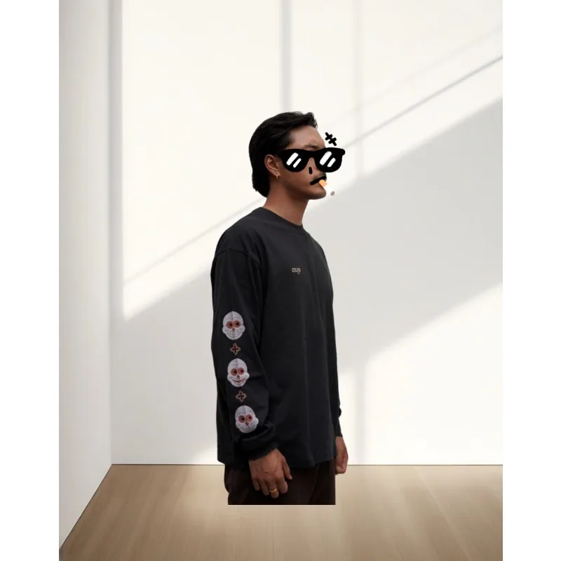 

Men's Street Fashion Printed Long Sleeved T-shirt 2025 New Loose Quick Drying Casual Cheap Round Neck Long Sleeved T-shirt