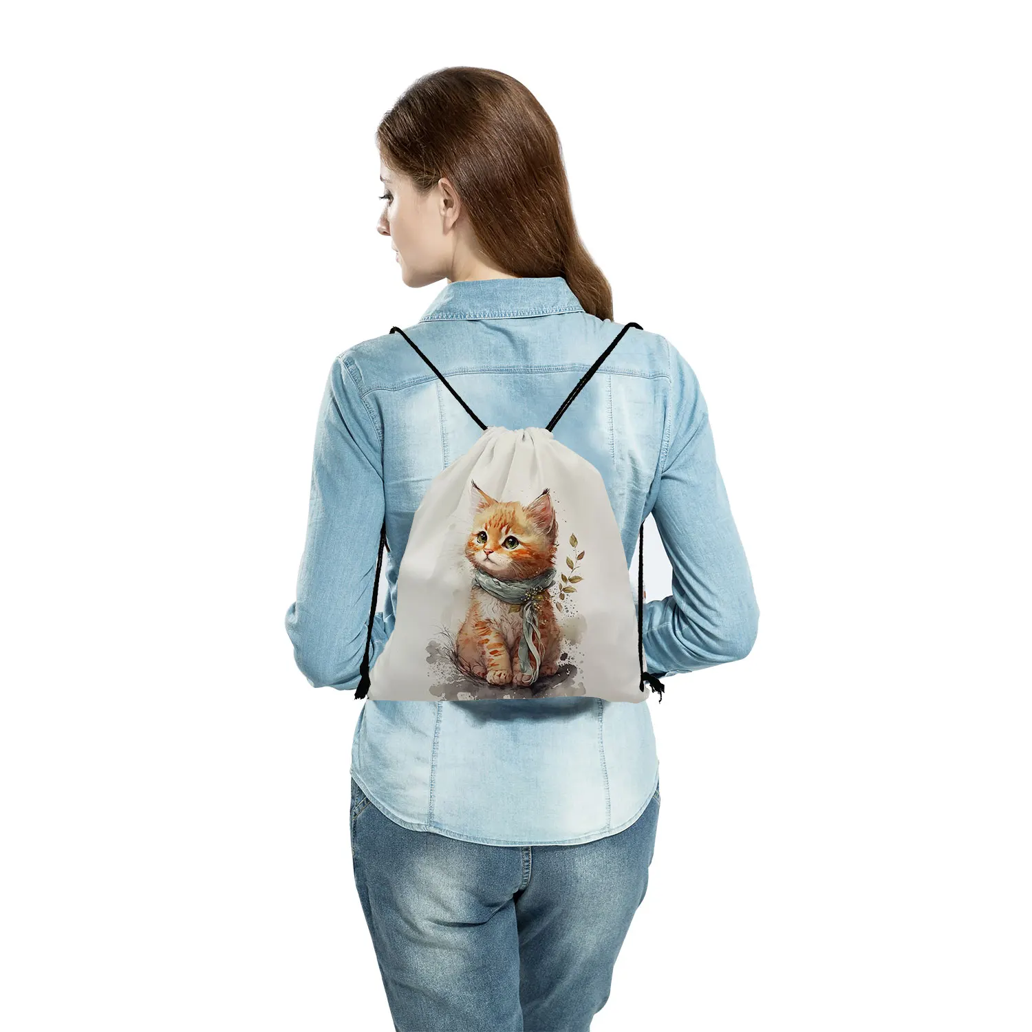 Mochila con dibujo de gato para niño y niña, morral escolar con dibujo de Animal de dibujos animados, práctica, con cordón