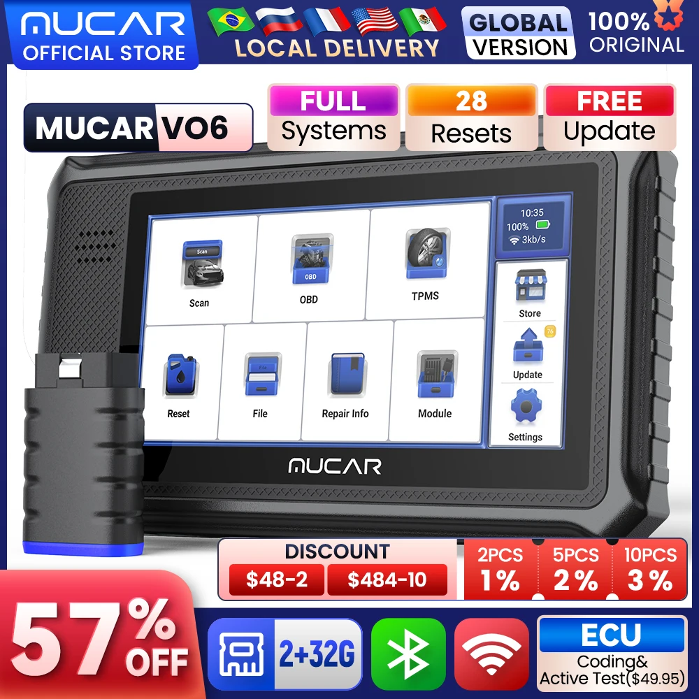 

MUCAR VO6 Car Diagnostic Tools Lifetime Free Global Version Full System 28 Resets Obd2 Active Test Scan Tool Obd 2 Auto Scanner