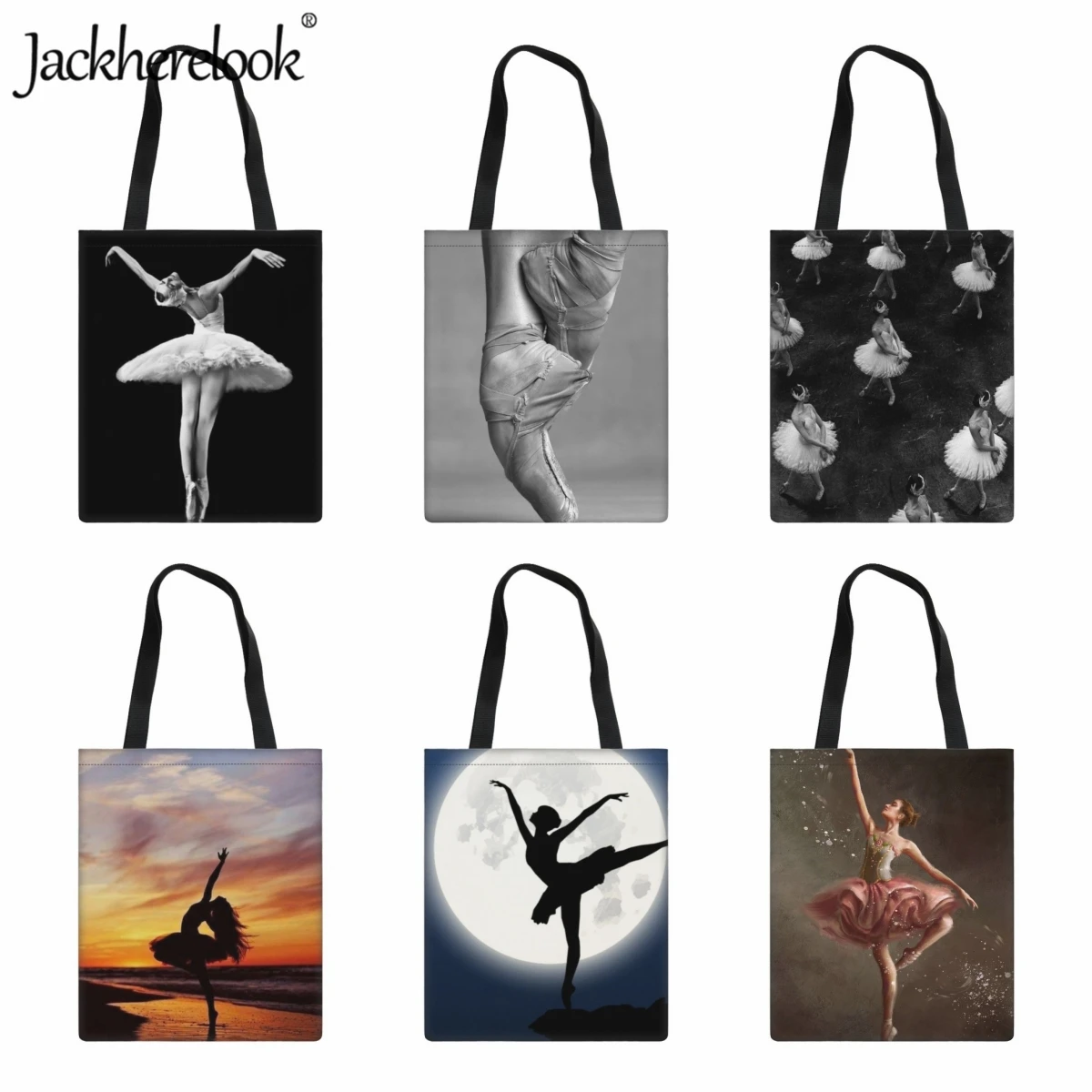 

Jackherelook Women's Handbags Fashion Exquisite Ballet Dancer Pattern Shoulder Bag for Ladies Canvas Cloth Bag Trend Classic Bag