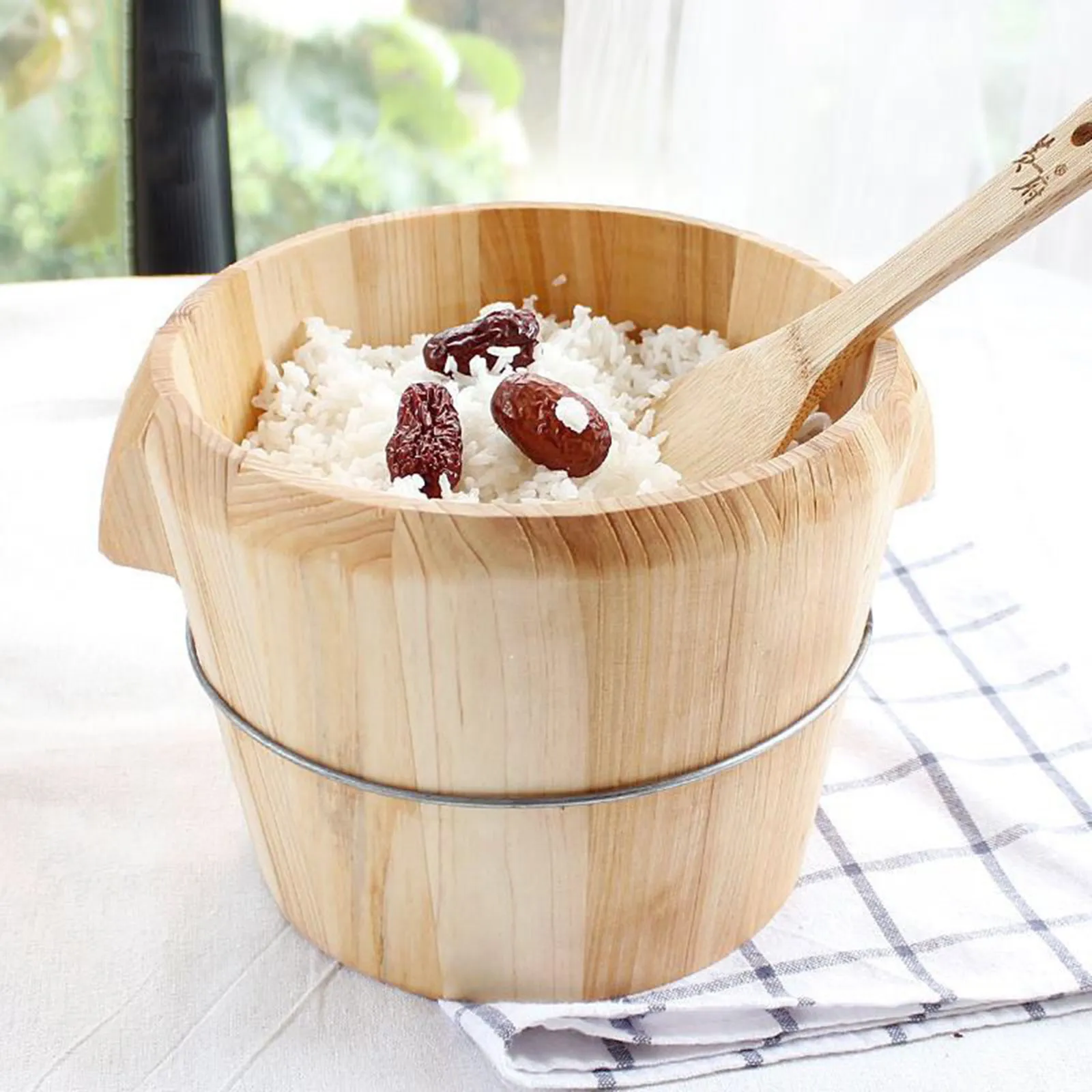 1Pcs Rice Steamed Wooden Bucket Natural Hand Polished Smooth Surface Removable Bottom Faster Cooking Kitchen Steamed Barrel