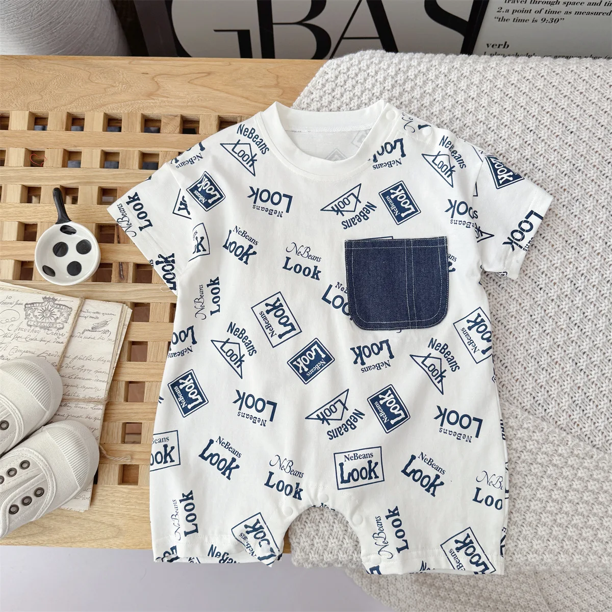 ZOETOPKID Baby-Strampler mit Mütze aus Baumwolle für den Sommer, für Neugeborene, Jungen und Mädchen, kurzärmelige, dünne Kletterkleidung für Kleinkinder – Detail 15
