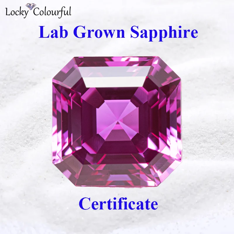 

Lab Grown Sapphire Asscher Shape Charms Hot Pink Color VVS1 for DIY Jewelry Making Necklace Materials Selectable AGL Certificate