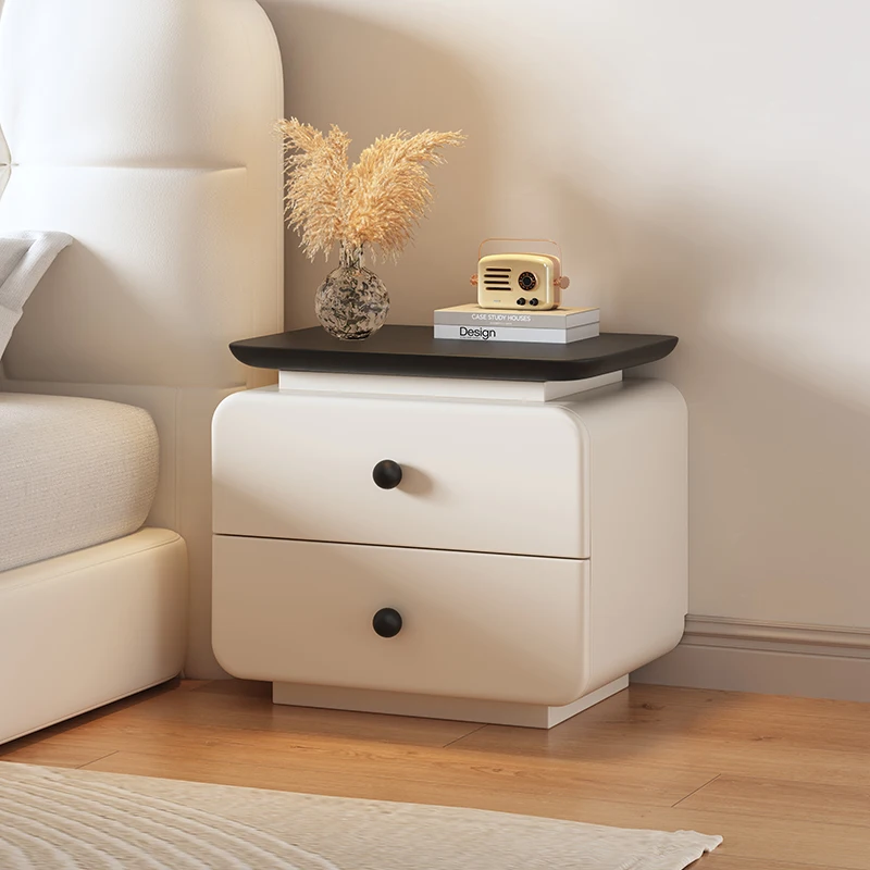 منضدة كريمية عتيقة من الخشب الصلب - خزانة تخزين لغرفة النوم حديثة وبسيطة، بدون تجميع أثاث مدمج #2