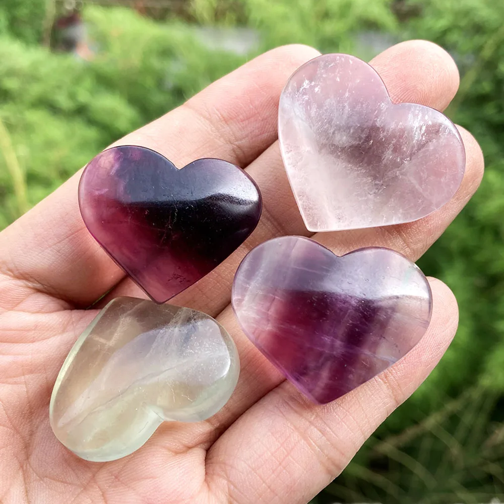 1Pc Rainbow Fluorite Heart Natural Crystal Quartz Real Gemstone For DIY Necklace Jewelry FengShui Ornaments Home Decor Gifts