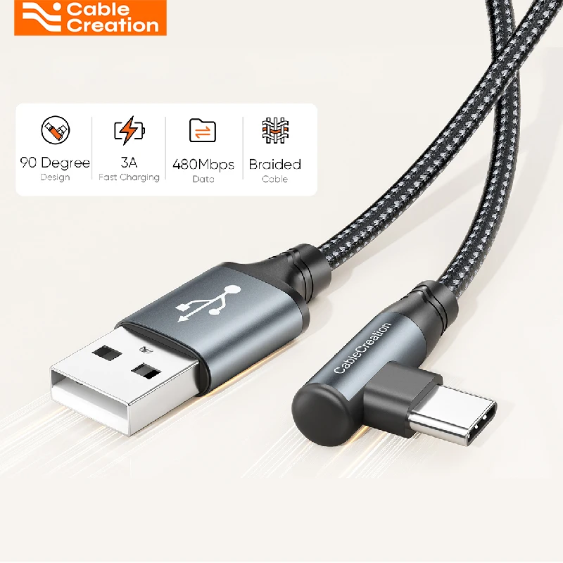 

CableCreation Right Angle USB C Cable 90 Degree 3A Fast Charging Nylon Braided USB to Type C Cable for iPhone