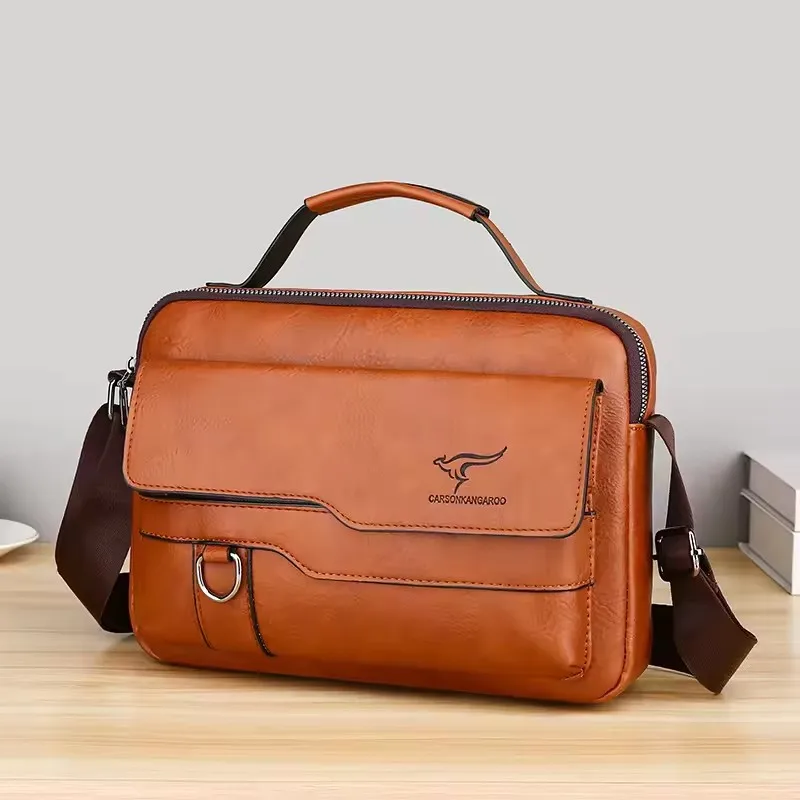 Luxury Kangaroo Brand Messenger Bags Men Leather Casual Crossbody Bag For Men Brown Black Business Shoulder Bag Male Handbag