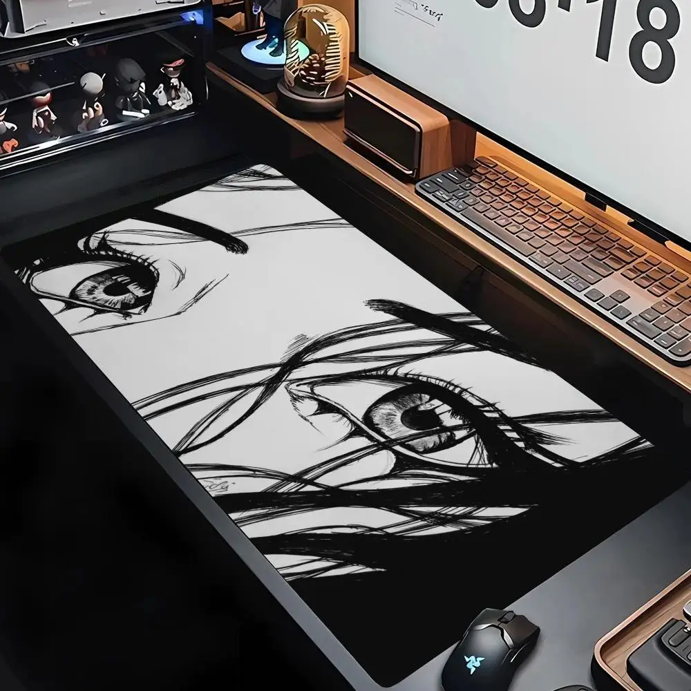 Black White Manga Eyes Mouse Pad Smooth Cloth Surface Non Slip Base Desk Mat For Anime Gaming Room