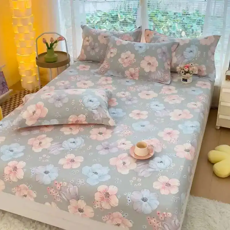 1PC 100% Cotton Floral Fitted Sheet - Single/Queen/King Size, Breathable Mattress Cover For Double Beds (No Pillowcase) - Image 5