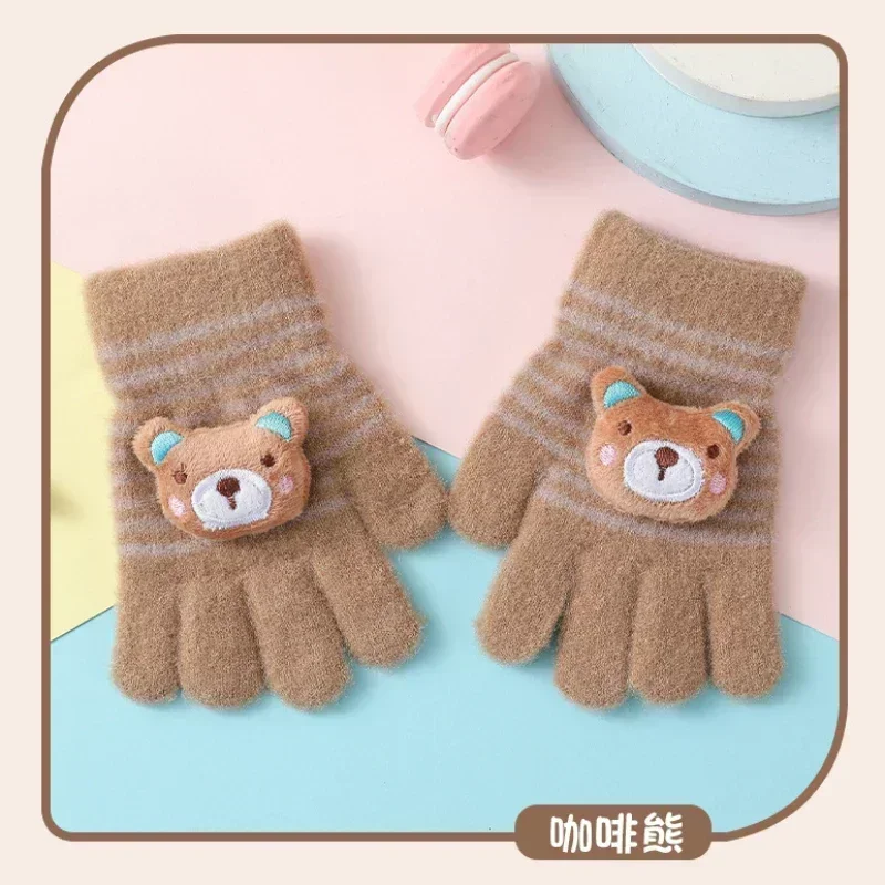 1Pairs Cute Cartoon Rabbit Bear Winter Warm Kids Gloves Kindergarten Boys Girls Five Finger Knitted Gloves for 3 To 6 Years