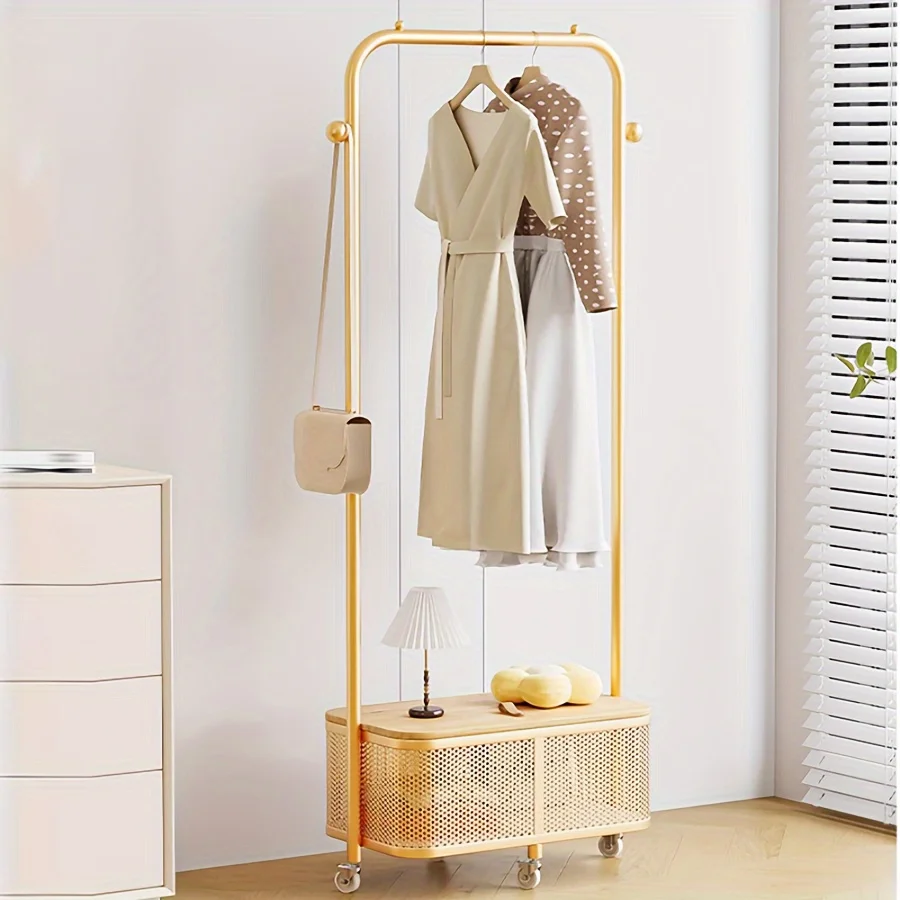 Multi-Purpose Elegant French Cactus Iron Art Mobile Bedside Clothes Rack