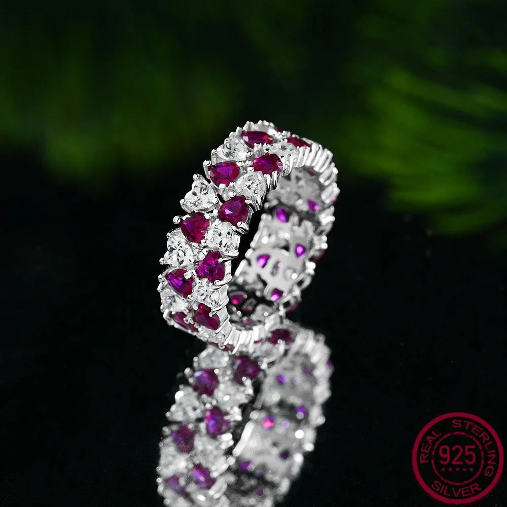 New Heart-shaped 3 * 3 Cross-border Versatile Contrasting Color Design 925 Silver 0.15 Carat Women's Ring Wedding Jewelry