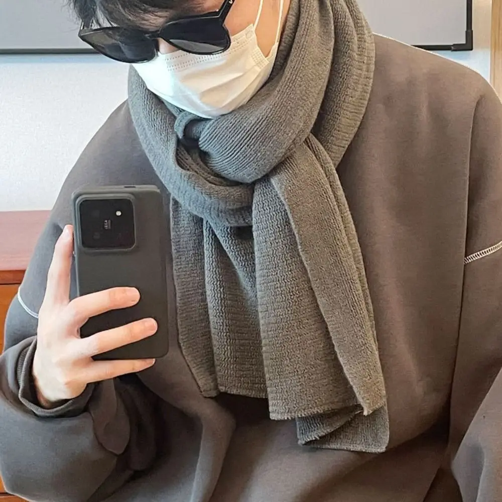 Hoge kwaliteit effen kleur heren wollen sjaal Eenvoudige lange winter kasjmier sjaal Warm gebreide koudebestendige sjaal Mannetjes