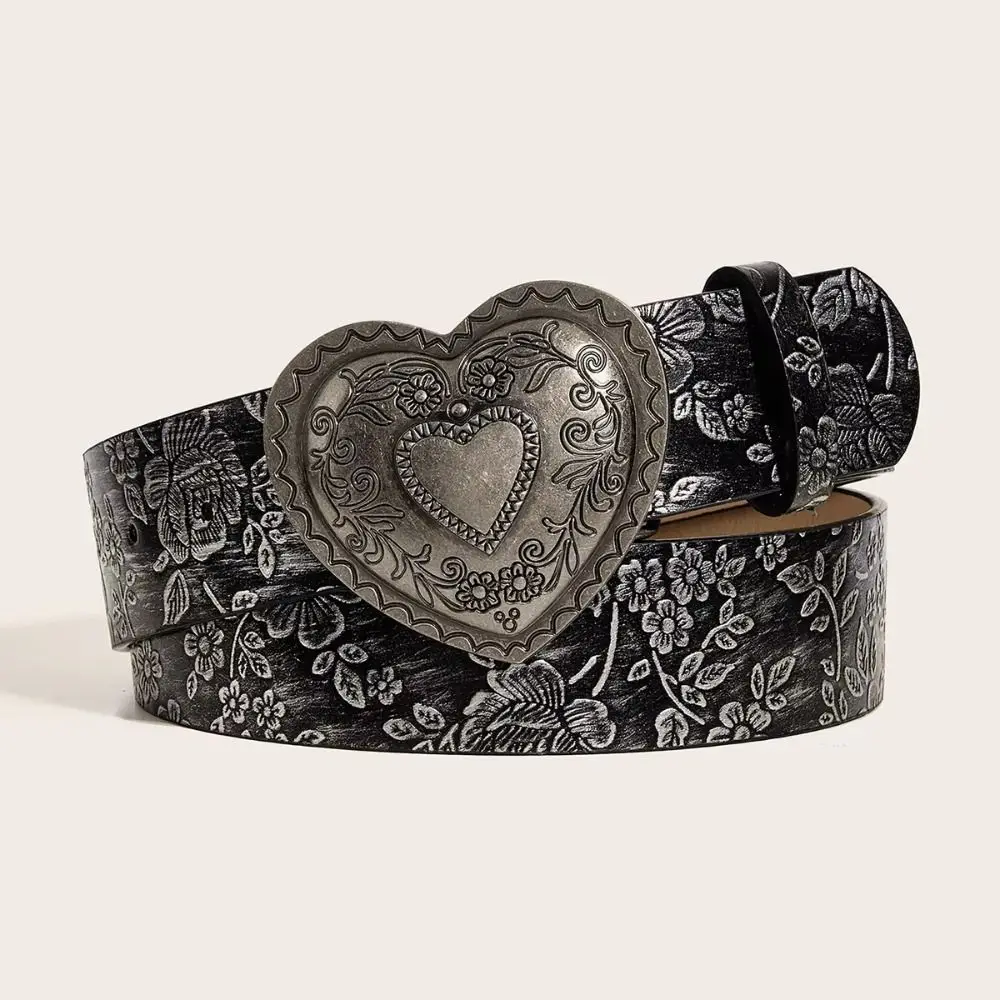 New Love Heart Buckle Pattern Women Belt PU Leather Casual Jeans PU Leather Belt Fashionable Vintage Belts Women Girls