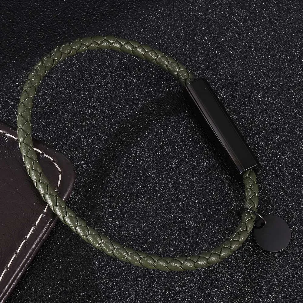 Green Retro Leather Bracelet Men Bangles Fashion Magnetic Buckle Charm Lovers Jewelry Bracelet  BB0698 image 3