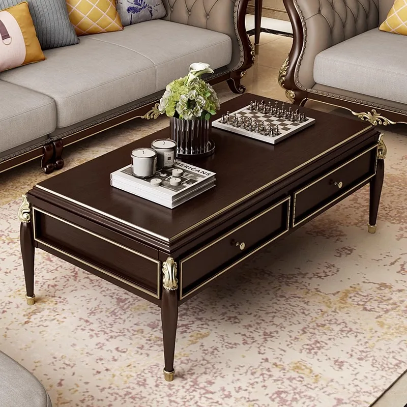 Exquisite patterns wood coffee table with Drawer light luxury end table for living room small apartment  Household furniture
