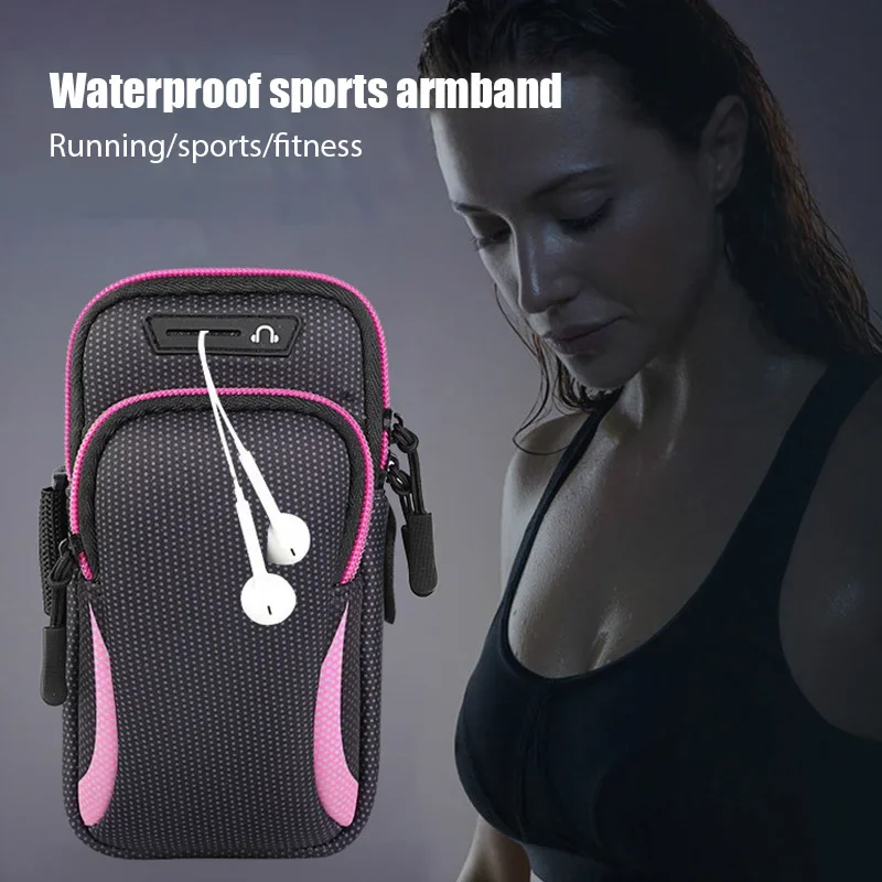 Universal Phone Armband Sports Bag Running Arm Phone Holder with Headphone Jack Waterproof Bag for IPhone 15 14 Pro Under 7Inch