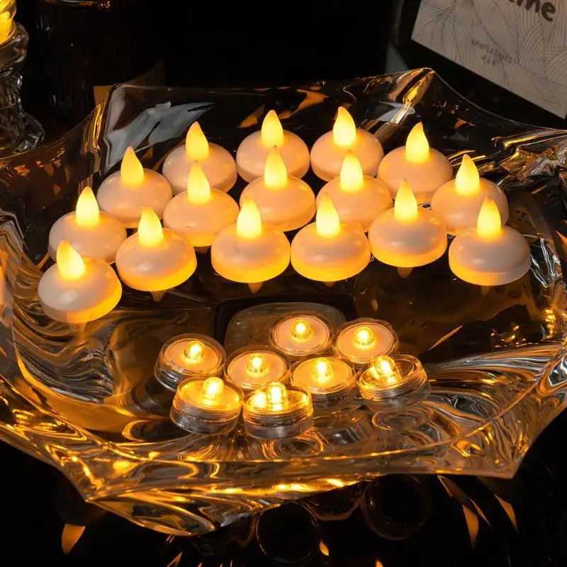 Waterproof Floating LED Tea Light Candles Warm Flickering Long Runtime for Pool Night Wedding Party Decor