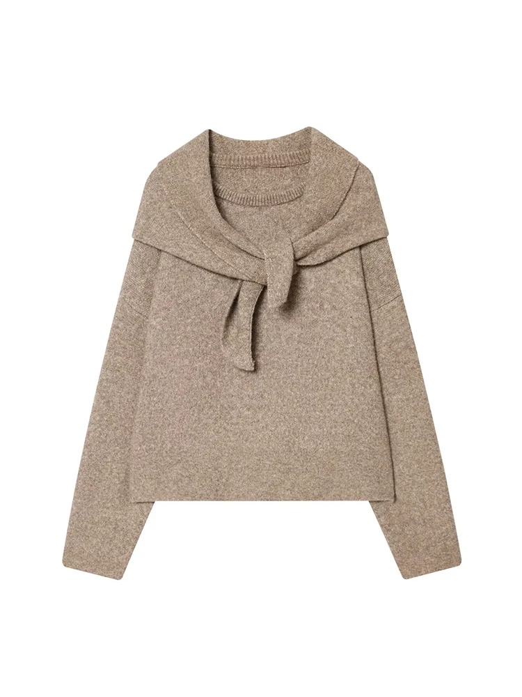 TFMLN New Women Soft Loose Knitted Sweaters Winter Solid Scarf Decoration Pullovers Leisure Warm Round Collar Knitwear ﻿