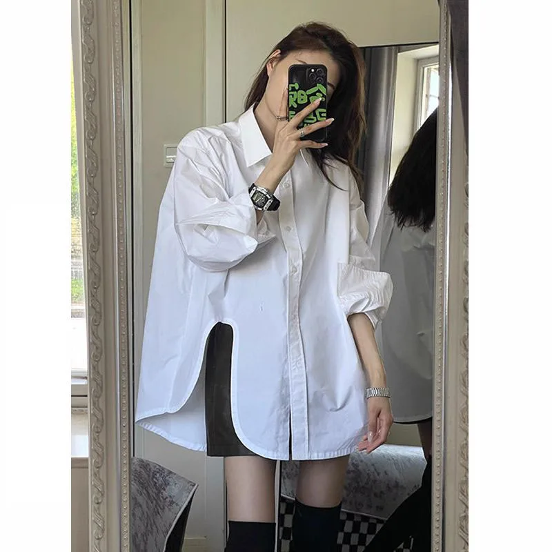 

Loose Long Sleeve White Casual Shirt for Men And Women Summer New Style Korean Lazy Design Large Size Fashionable Leisure Shirt