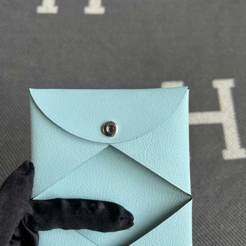 Genuine Leather Goat Skin Key Coin Document Wallet Button Snap Closure Compact Size Men's Bifold Wallet Stylish Macaron Color