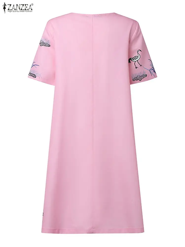 ZANZEA Elegante Mini Abito Stampato Floreale 2025 Manica Corta Vintage Ufficio Lavoro Vestito Estivo Moda Abito Allentato Femme Abiti