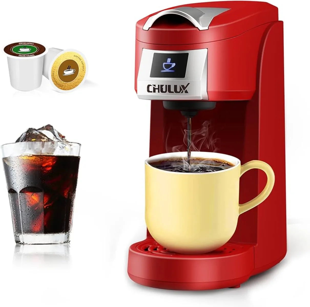 Single Serve Coffee Maker, Red Single Cup Coffee Machine for K Cup & Ground Coffee, 5 to 12oz Brew Sizes in Mins | USA | NEW