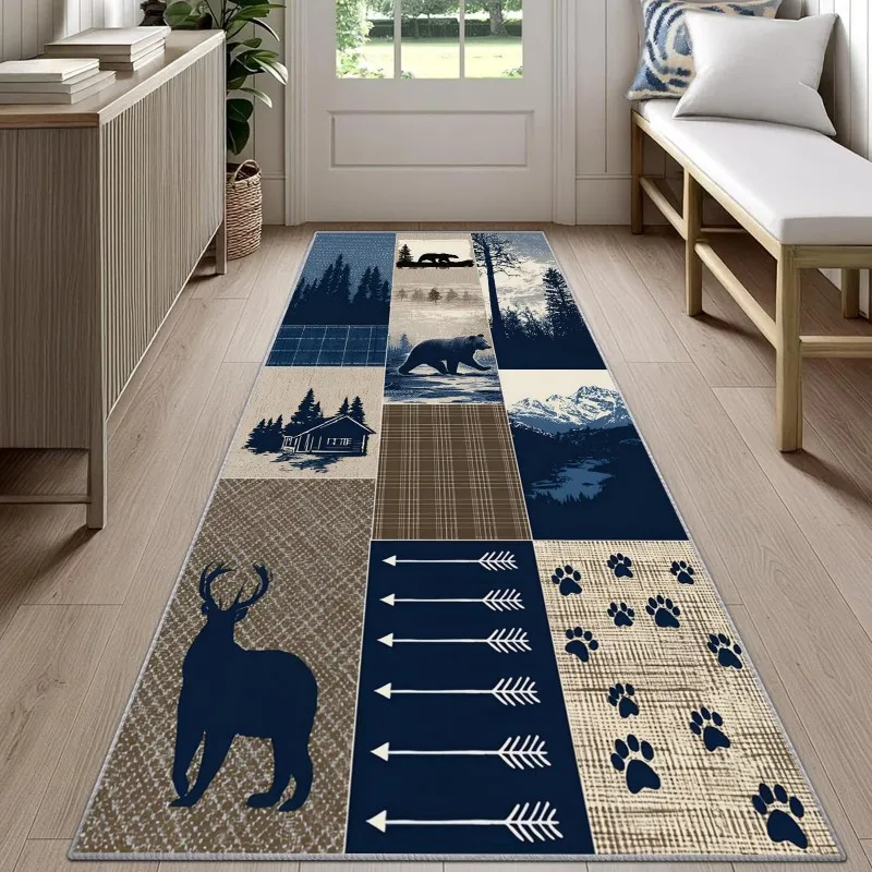 Vintage Deer Skin Runner Rug Rustic Border Pattern Carpet Non Slip Floor Mat For Hallway Kitchen Entryway Home Decor Soft - view 2