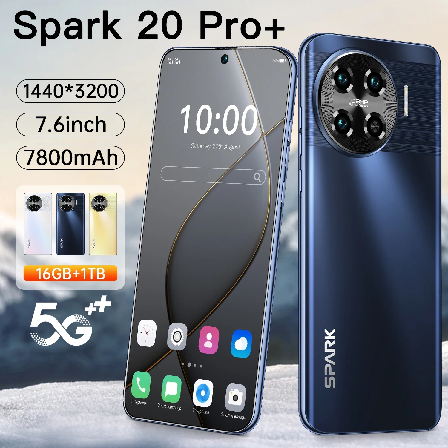 

Global Version Spark 20 Pro+ Smartphone 5G 7.6 Inch Snapdragon 8 gen3 Camera Cell Phones 7800mah Android Phone Unlocked Celular