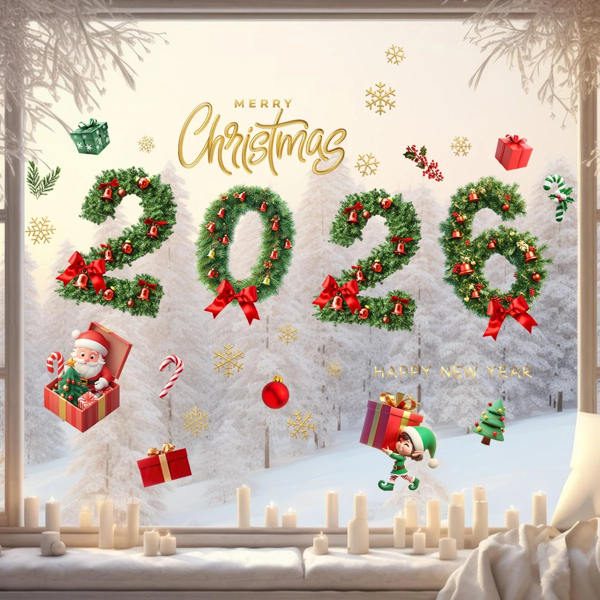 2026 Weihnachten Fensteraufkleber Weihnachten Wandaufkleber Aufkleber Kinderzimmer Wand Frohe Weihnachten Dekorationen für Zuhause 2025, Neujahrsaufkleber