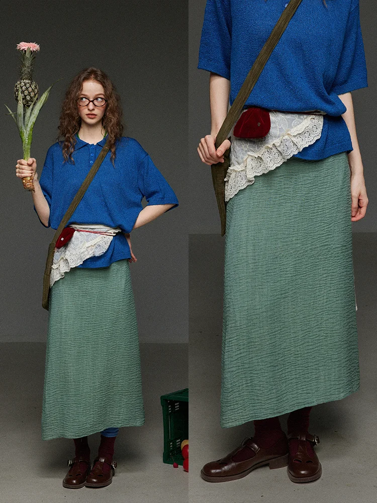 

Женская юбка миди TNIT с ретро-текстурой, завышенной талией, прямого кроя, свободная, универсальная, весна-лето