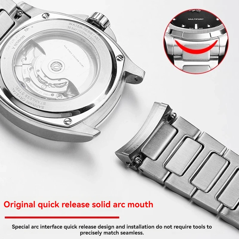 22mm Curved Stainless Steel & Rubber Replacement Watch Strap For Mido Multifort TV M049.526 Waterproof Metal Watch Chain For Men