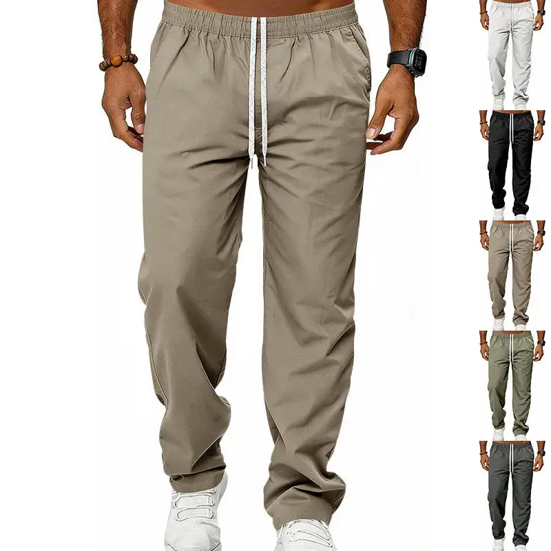 Loose Men's Outdoor Casual Pants Breathable Business Commuter Straight Leg Summer Polyester Fiber mid Waist Zipper Fly